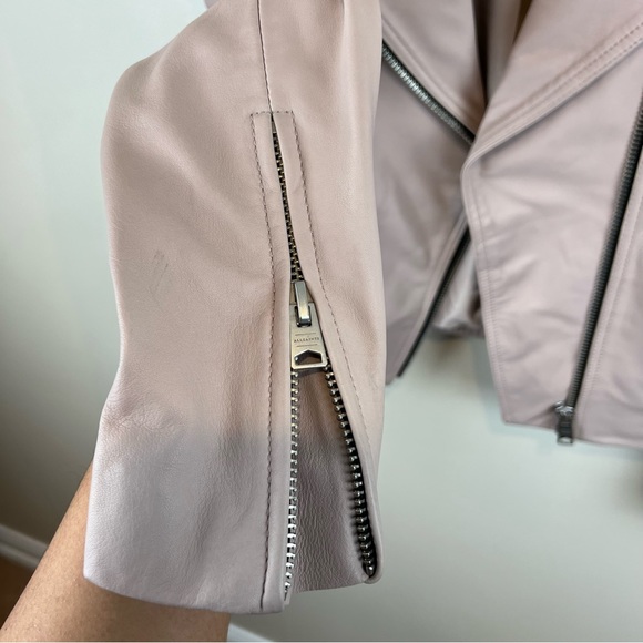 NEW ALLSAINTS Dalby Leather Biker Jacket in Nude Pink, Size 2 US - Picture 11 of 12